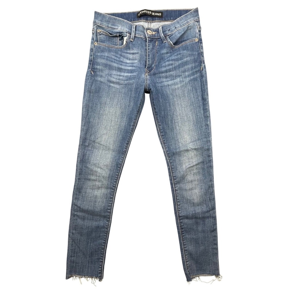 Express Blue Mid Rise Legging Raw Hem Jeans Women 4S